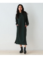 【WEB限定カラーあり】スリット入りスウェットロングパーカーワンピース/モスグリーン(024)