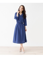 【WEB限定サイズあり】カシュクールシャツワンピース/ブルー(092)