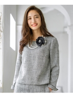 【ママスーツ/入卒/WEB限定サイズあり】ラメ入りツイードブラウス/ネイビー(093)