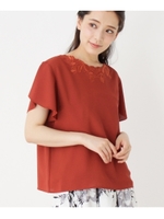 【WEB限定サイズ有り】ネック刺繍ジョーゼットブラウス/レンガ(069)
