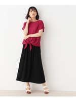 ◆【セットアイテム】サイドリボンTシャツ+ロングスカート/ブラック(019)