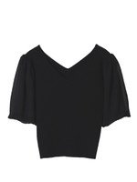 【ニット】リブ両Ｖシフォンスリーブニット/ブラック