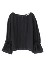 【ブラウス】袖フリルピンタックブラウス/ブラック