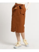 【洗える】ウエストリボンストレッチツイルスカート/ベージュ(052)