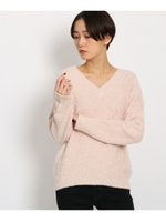 【洗える】コットンフェザーVネックニット/ベビーピンク(071)