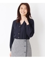 【洗える】ゴールドボタン　ピーチブラウス/ネイビー(093)