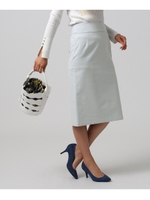 【洗える】ストレッチミディ丈スカート/ライトブルー(091)