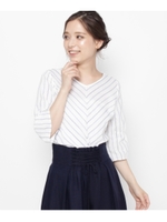 【洗える】ツイルボーダーシャツ/サックス(390)