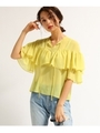 【洗える】ティアードシフォンブラウス/レモンイエロー(031)