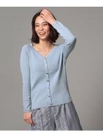 【洗える】ハートカットネックニットカーディガン/ライトブルー(091)