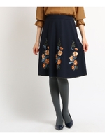 【洗える】パイピングフラワー刺しゅうスカート/ネイビー(193)