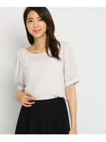 【洗える】パフジョーゼットブラウス/ライトグレー(011)