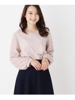 【洗える】フラワースリーブブラウス/ライトベージュ(051)