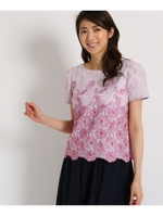 【洗える】フラワー刺しゅうシャツ/ライトパープル(181)