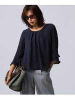 【洗える】フリルスリーブプルオーバー/ネイビー(093)