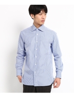 【洗える】ブルーストライプ ラウンドカラードレスシャツ/ブルー(592)