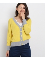 【洗える】プチブークレ配色カーディガン/レモンイエロー(531)