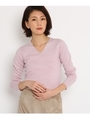 【洗える】ラメビジューVネックニット/ベビーピンク(071)