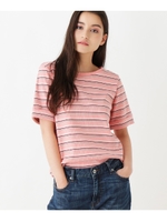 【洗える】ラメ入りボーダープルオーバー/ライトオレンジ(366)