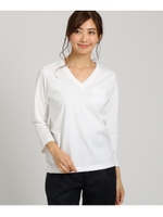 【洗える】吊り編み天竺　Ｖネックプルオーバー/ホワイト(001)