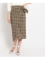 【洗える】綿麻チェックラップスカート/ベージュ(252)