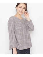 ◆【洗える】フォールチェック　ネルブラウスシャツ/グレー(212)