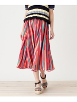 ◆【洗える】マルチカラー×マルチストライプ スカート/レッド(362)