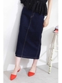 ◆ベーシックデニムミモレタイトスカート/ワンウォッシュ(120)