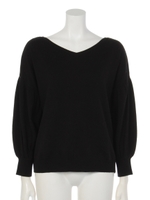 Ｖネックボリュームスリーブニットプルオーバー/ブラック