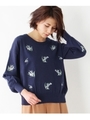 すずらん刺繍ラウンドネックニット/ブルー系(094)