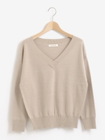 ウールＶネックニットプルオーバー/ベージュ