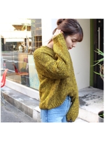 ウール混　カラーニットトップス/イエロー