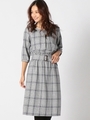 ウエストゴムチェックワンピース/グレー