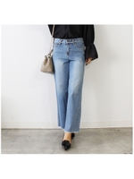 ウエストフリンジテーパードデニム/ブルー