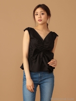 ウエストリボンブラウス/ブラック