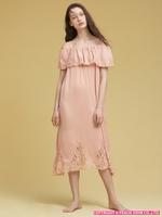 エアリーヘムレースミディワンピ/ピンクベージュ