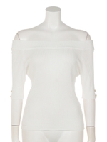 オフカラー前後2way5分袖リブニットプルオーバー/オフホワイト