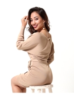 カシュクールドルマンニットワンピース/ベージュ(005)