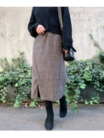 カラーチェックスリットタイトスカート/レッド(262)