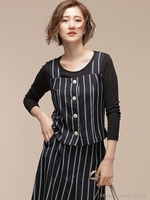 カルゼストライプビスチェブラウス/ネイビー