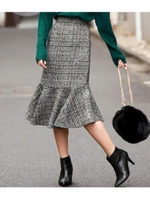 グレンチェック柄マーメードスカート/ブラック(027)