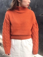 ケーブルスリーブニット/オレンジ