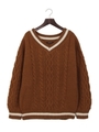 ケーブルチルデンニット/ライトブラウン