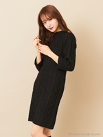 ケーブルニットタイトワンピース/ブラック