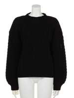 ケーブルハイネックニット/ブラック