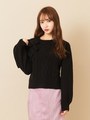 ケーブルリボンニットトップス/ブラック