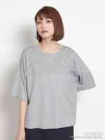 コーマ天竺線画バイアスロゴモチーフTシャツ/杢グレー