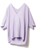 コットンアクリル変形半袖ニットトップス/ラベンダー