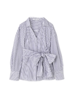 コットンストライプリボンベルトブラウス/ホワイト1(031)