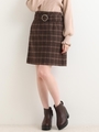 サイドボタンミニスカート/ブラウン柄